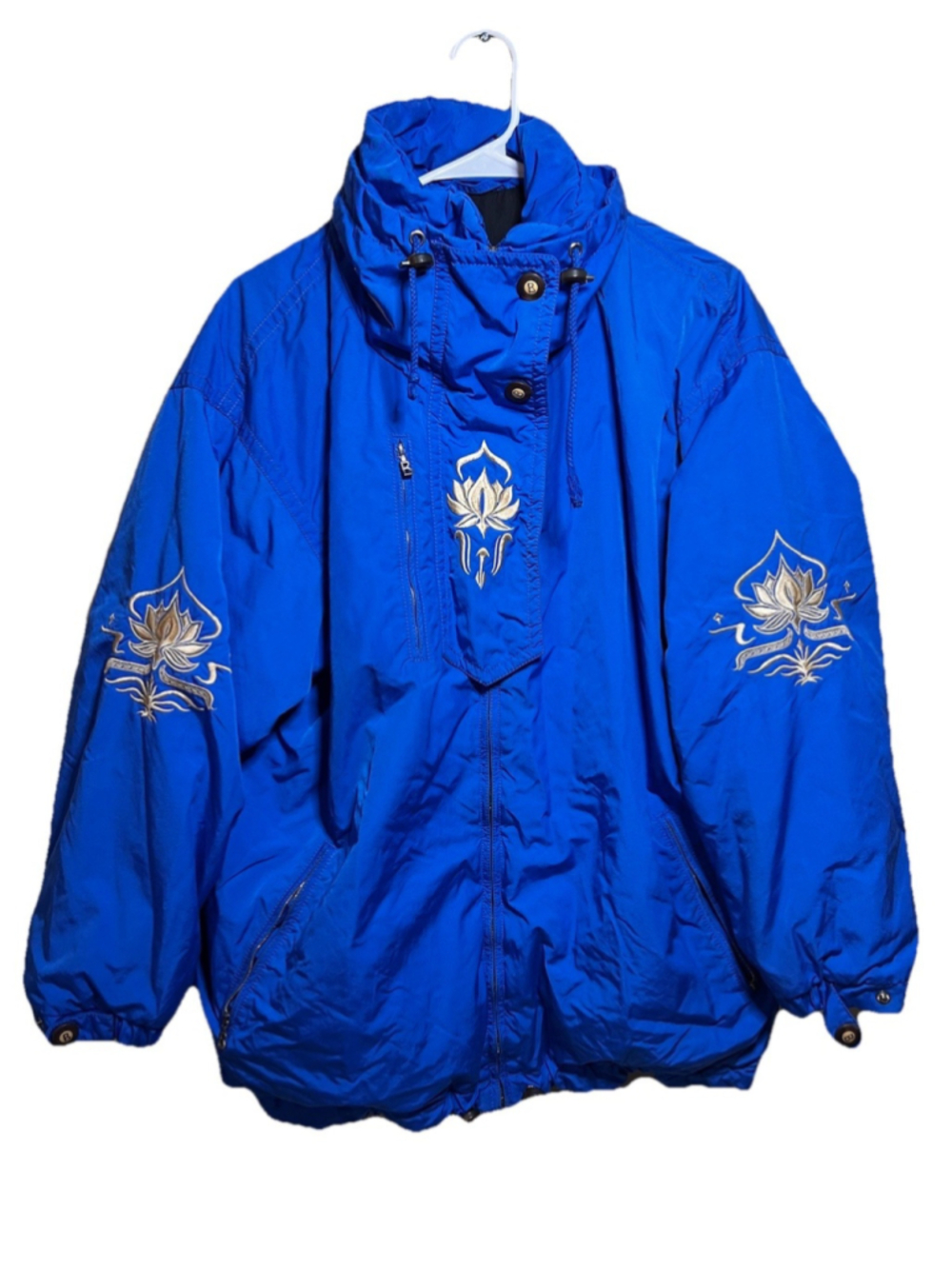 Bogner Women's Blue Embroidered Full Zip Ski Jacket Coat Size 12